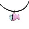 [R1311] - Колье ручной работы "Колумбина и Арлекин" сине-розовый - 16х11 мм (рыбка)