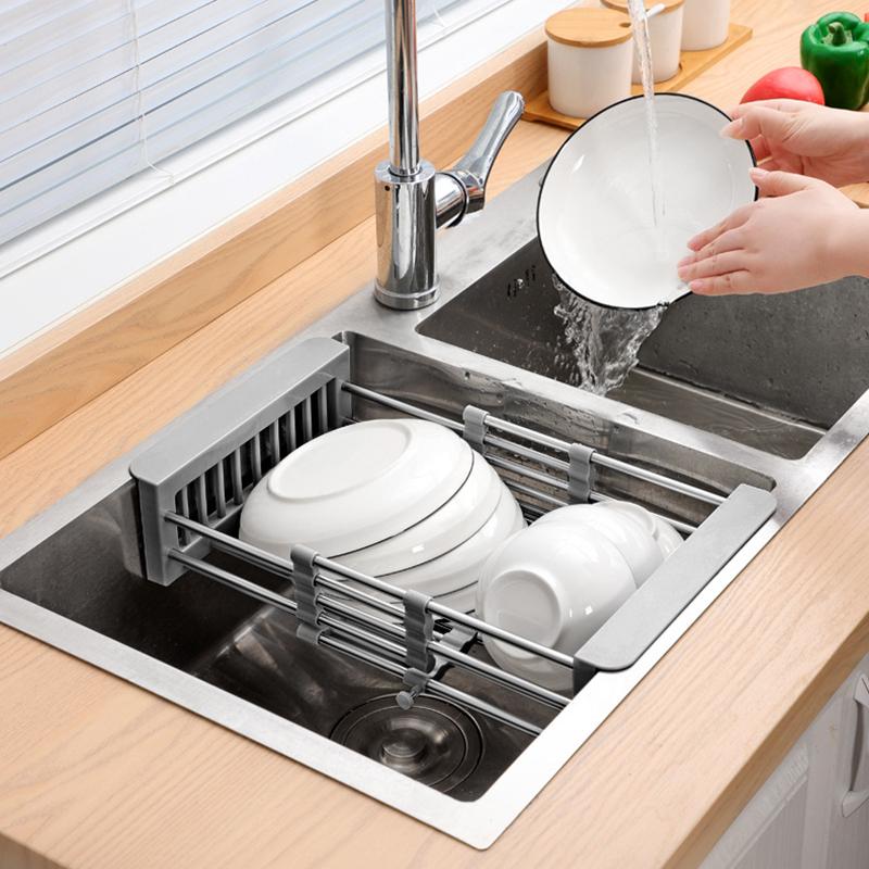 48cm Adjustable Stainless Steel Sink Rack Sink Dish Rack Dish Holder Kitchen Sink Storage Rack Dish Draining Rack Fruits Drainer
