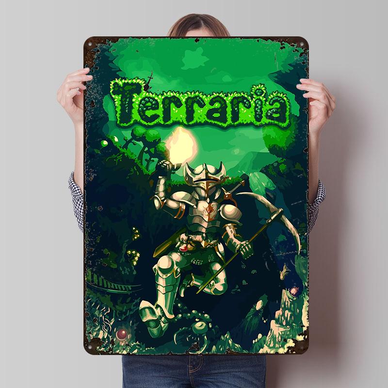 Terraria Game Metal Poster Customized Wall Art Retro Vintage Tinplate Signs for Man Cave Desk Decor Living Room Decoration House