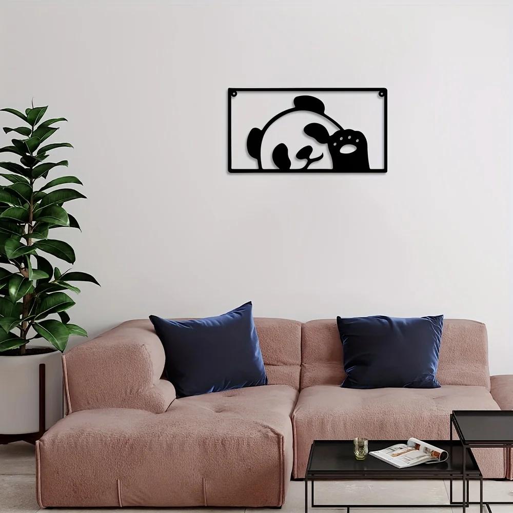 1pc Metal Hello Panda Wall Decoration, Metal Art, Scene Decoration, Room Decoration, Suitable for Home Kitchen Wall Decoration