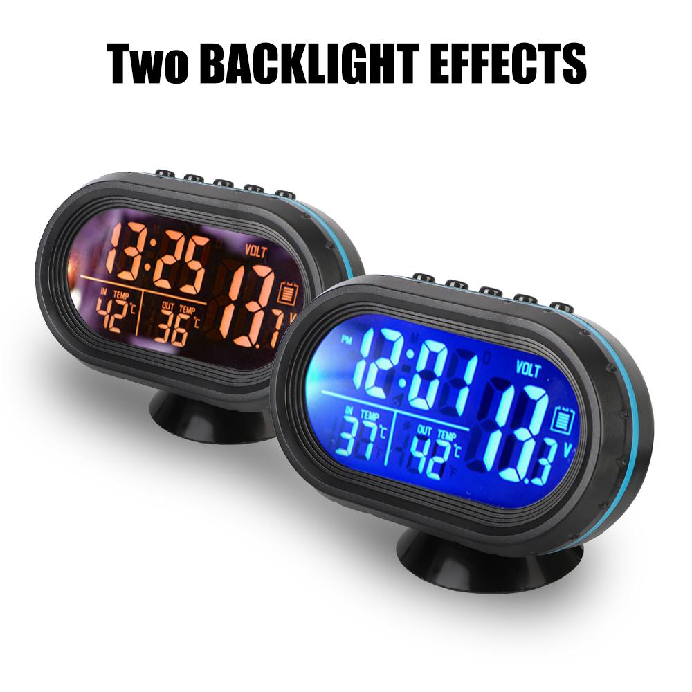 LCD Digital Noctilucous Clock Car Electronic 3 In 1 Car Voltmeter Thermometer 12V/24V Freeze Alert Backlight