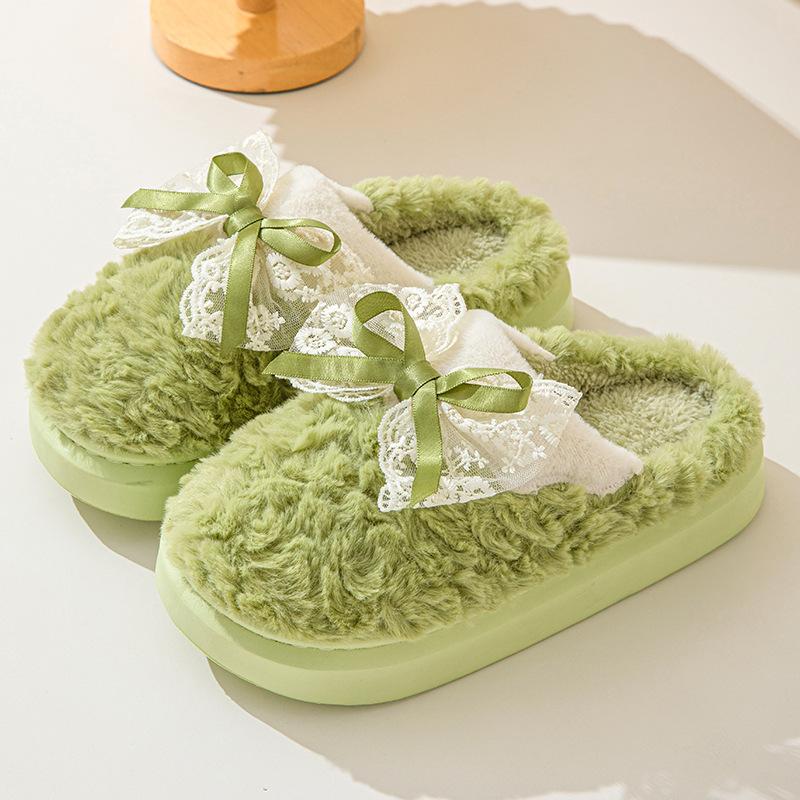 Новые зимние домашние тапочки из хлопка для женщин, теплые плюшевые сандалии с бабочкой и узлом для женщин