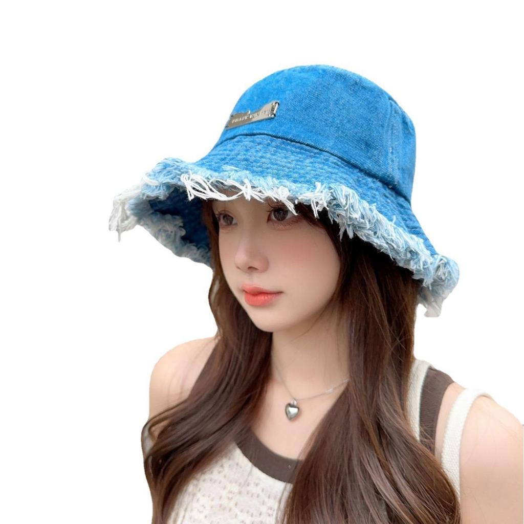 Весенняя ретро железная шляпа-ведро из стандартного денима с необработанным краем, женская, с маленьким козырьком, однотонная, солнцезащитная, шляпа-ведро