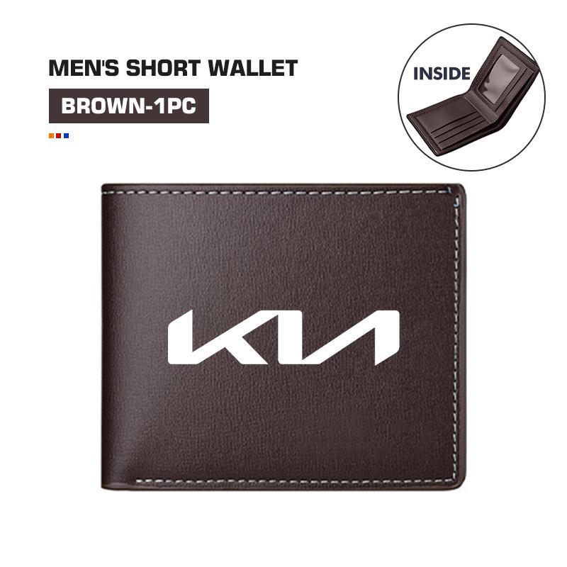 BQTT3 Leather Car Short Men Wallet Purse With Card Holder License Accessories For KIA K5 K2 Optima Soul Spectra Niro Cadenza Sephia