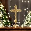 Pure Brass Christian Cross Jesus Christ Tabletop Statue | Idol On Cross In Antique Finish for Prayer | Worship Home Office Decoration Golden (5 Inch)