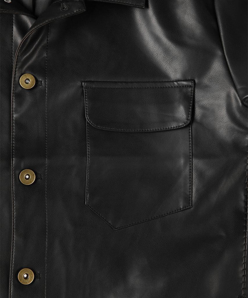 PANICALE Black Button-Up Pu Leather Jacket