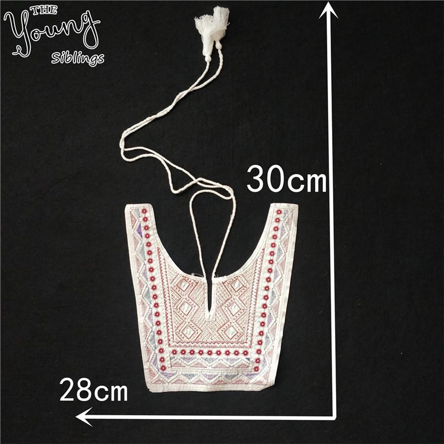 White Ethnic Style Embroidered Lace False Collar Prismatic Pattern Diy Lace-Up Clothing Accessories