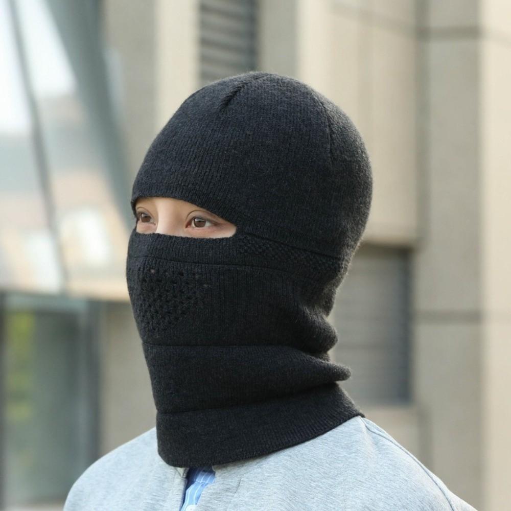 Ear Protection Knitted Balaclava Hat Thickened Winter Pullover Cap Simple Men Beanies Hat Male