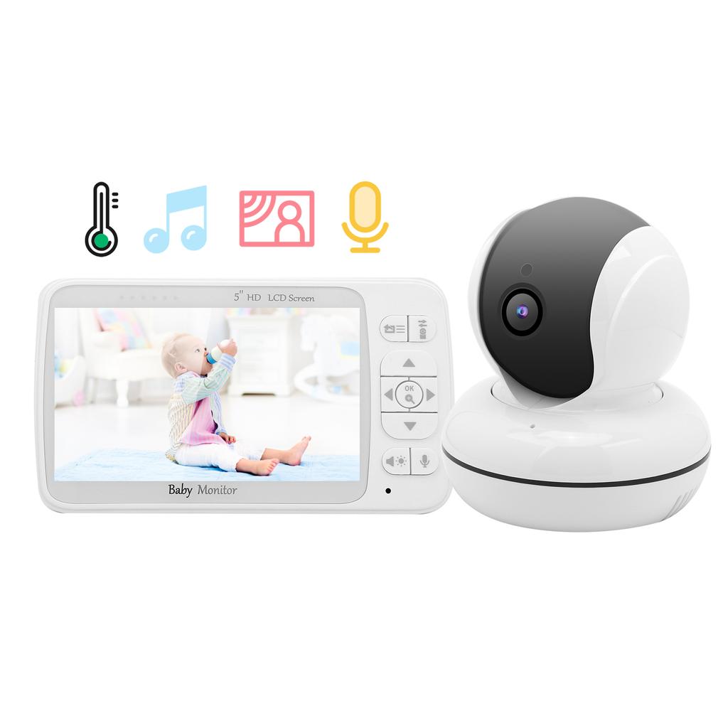5in Baby Monitor 720P HD Color Video 2 Way Intercom Night Viewing Temp Detector 100?240VUS Plug