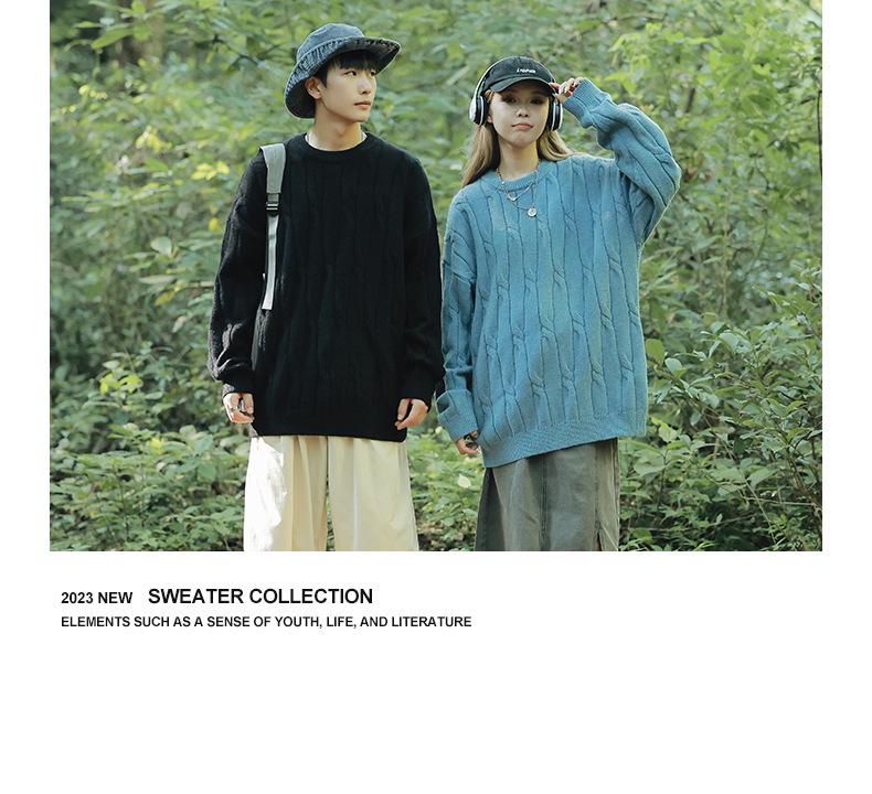 2026 Youth Japanese Style Chunky Knit Loose Sweater for Men - Autumn/Winter Long Sleeve Round Neck Trendy Couple Knitwear