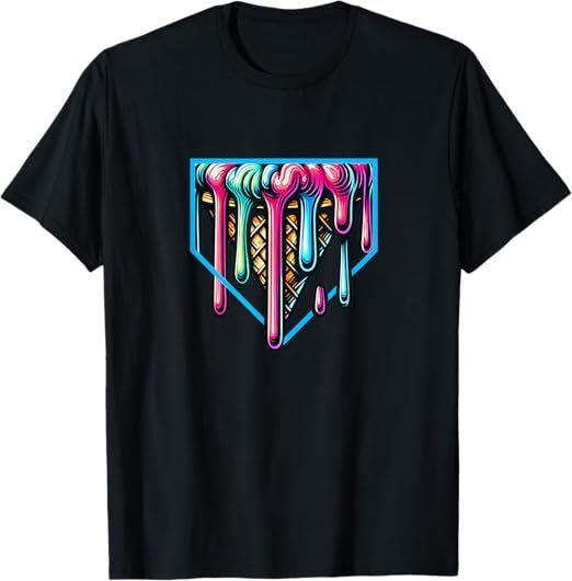 Home-Plate Drip Ice-Cream for Softball and Baseball Fans T-Shirt Mens Womens Tees Top