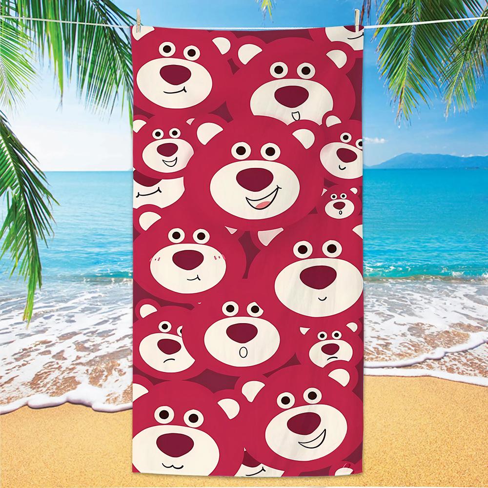 Cute Strawberry Bear Beach Towel Microfiber Printed Children'S Trumpet Cartoon Bear Beach Towel
