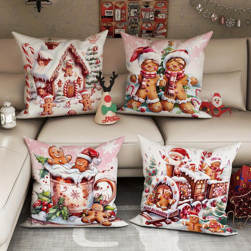 Рождественский пряничный декор Наволочка Подарок на Новый год Поезд Выкройка пряничного домика Украшение для дома Чехол для диванной подушки
