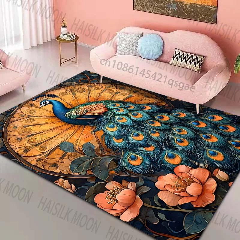 Peacock and decorative feathers Pattern Rug Carpets for Bedroom Living Room Sofa Mat Creative Door Mat Cloakroom Home Decor