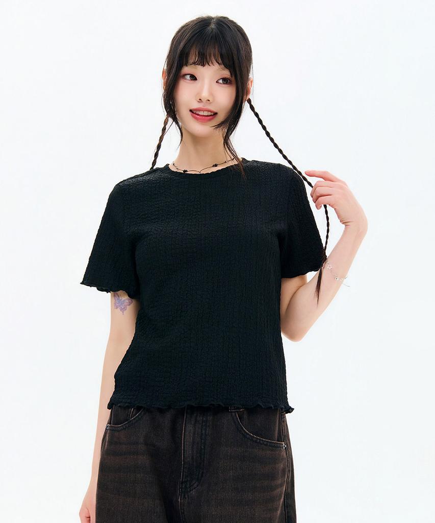 CHASECULT Women'S Crinkle Short Sleeve T-Shirt-Fbrg5868D03