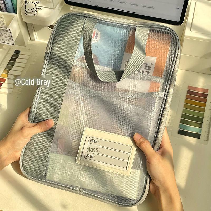 Upgraded L-Shaped A4 Document Storage Bag: Layered, Thickened Mesh, Waterproof Oxford Cloth