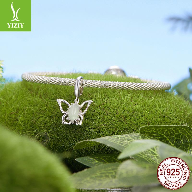 Подвеска-бабочка из стерлингового серебра 925 пробы, бусины из натурального жадеита в виде животных, аксессуары для бисероплетения браслетов своими руками