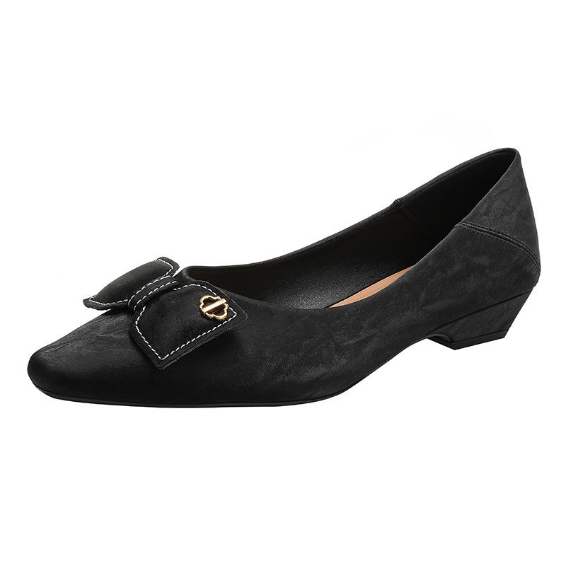 Черные туфли на высоком толстом каблуке, не утомляющие ноги, профессиональная рабочая обувь для женщин, новинка 2025 года, весна-осень, французские туфли-лодочки на низком каблуке с открытым верхом