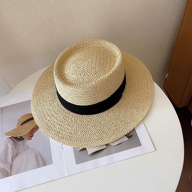 Triple Fold French Straw Hat Women's Summer Beach Vacation Flat Top Hat Korean Edition Woven Hat Beach Sunscreen
