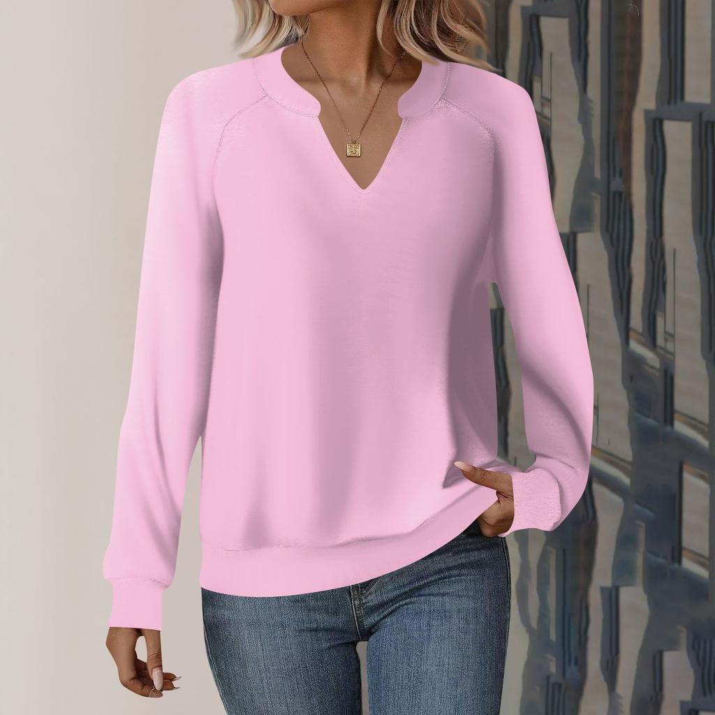 Женская повседневная толстовка с длинным рукавом и V-образным вырезом, однотонный свободный пуловер