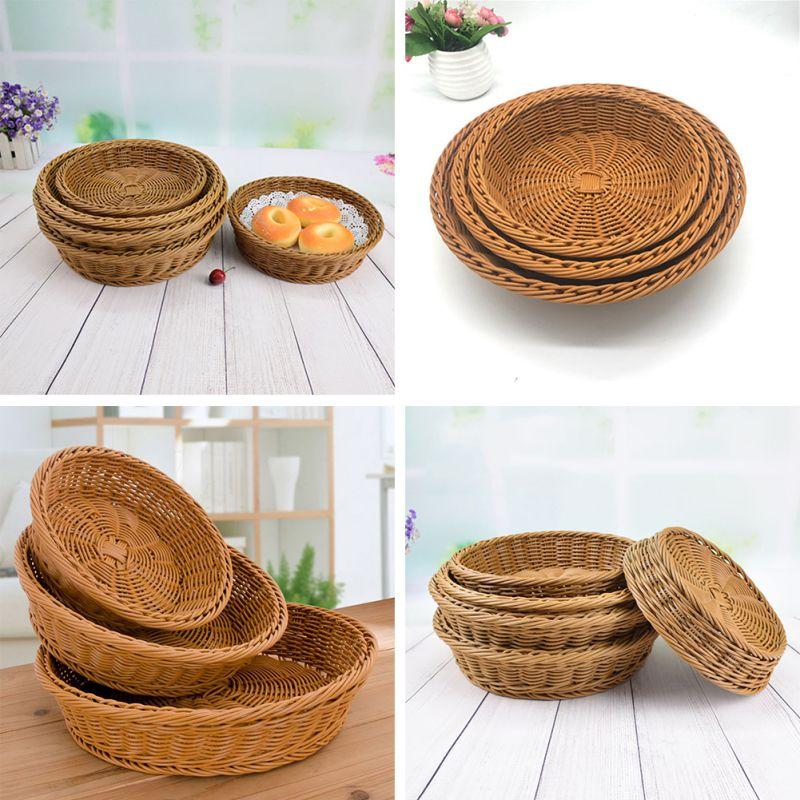 20/25/30 см круглая корзина для фруктов из искусственного ротанга, корзина для хранения всякой всячины, плетеная вручную коробка для хранения, товары для хранения на кухне