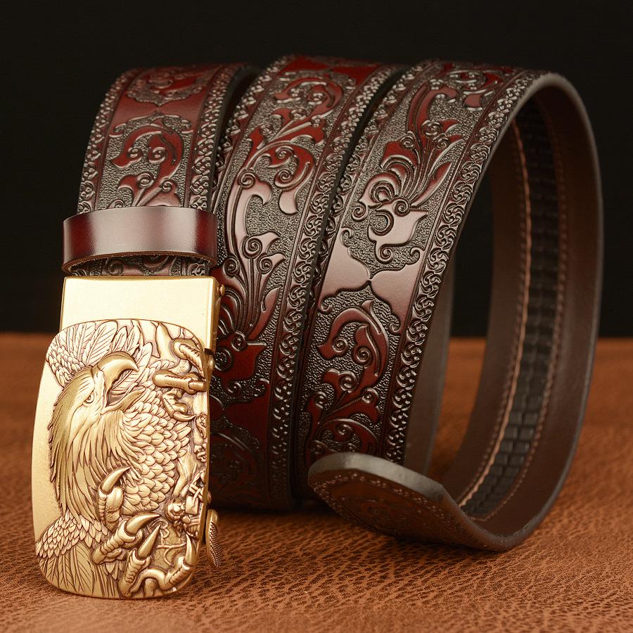 Men's Cross-Border Eagle Buckle Cowhide Belt - Personalized Carved Casual Jeans Accessory