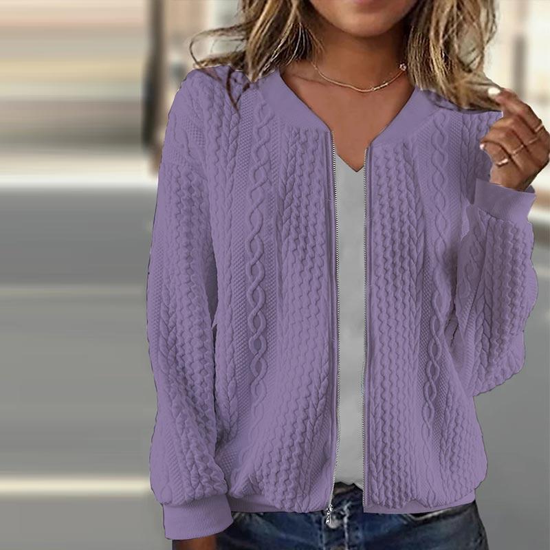 2024 Осень и зима Новая куртка-пилот на молнии Повседневная однотонная куртка с длинными рукавами Свитер Пальто Женская одежда