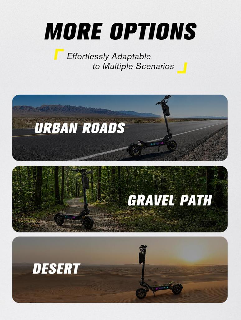 Electric Scooter Foldable OOTD 11" 1300Wx2 Motor Hydraulic Brake 52V 23.4AH Fully Suspended Adult Electric Scooter Max Load 150Kg Black T10 Pro