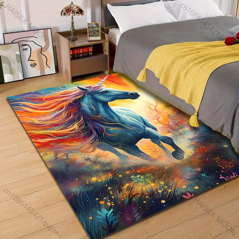 1PC Fantasy unicorn with rainbow Print Carpet Rug for Living Room Bedroom Sofa Doormat Home Decor Non-slip Floor Mat