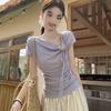 French Irregular Design Short Sleeve Butterfly Top With Embroidery For Summer Fashion