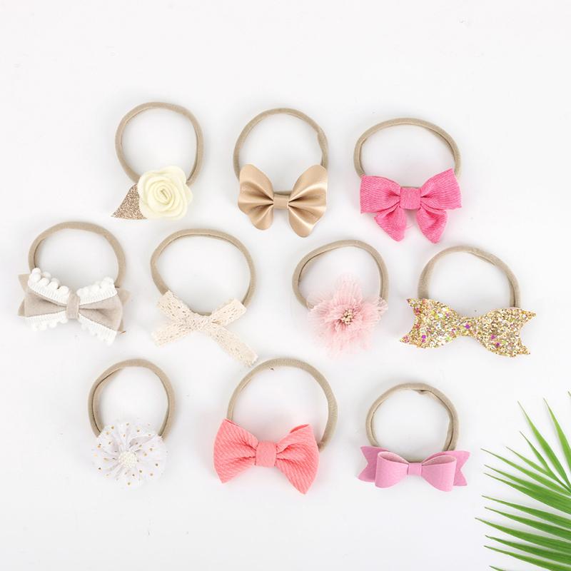 10 шт./компл., повязки на голову с милыми бантиками для новорожденных девочек, эластичная детская повязка на голову с цветком принцессы, повязка на голову для девочек, аксессуары для волос