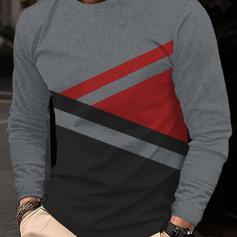 Мужская футболка стильная полосатая с 3D-принтом длинный рукав весна осень повседневная винтажная с круглым вырезом футболка для мужчин для ежедневной носки