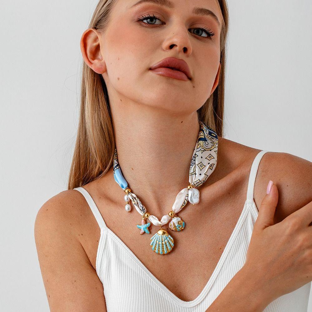 Flower Beach Ocean Series Necklace Shell Dopamine Necklace Cloth Wrap Scarf Chain Necklace Women