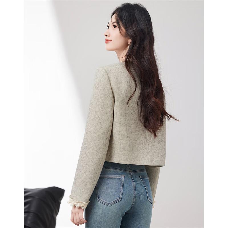 Женский шикарный твидовый жакет с кружевной отделкой в стиле пэчворк