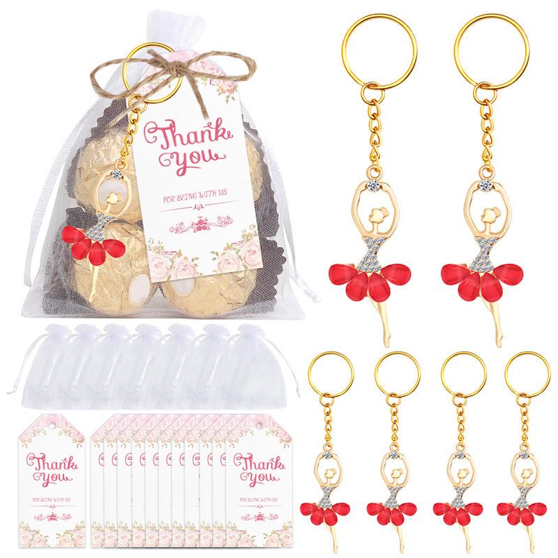 10 Наборов Гостевых Подарков, Включая Брелоки Балерины, Бирки «Спасибо», Белые Мешочки из Органзы для Подарков на Детский Праздник