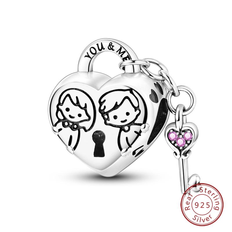 100% 925 Silver Sisters Best Friends Series Charms Pink Heart Rose Beads Fit Qikaola Bracelet DIY Birthday Jewelry Gift