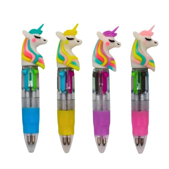 Lot de 4 Mini Stylos Licorne 10 cm – Stylos Bille Rétractables Fantaisie Enfant, 4 Modèles