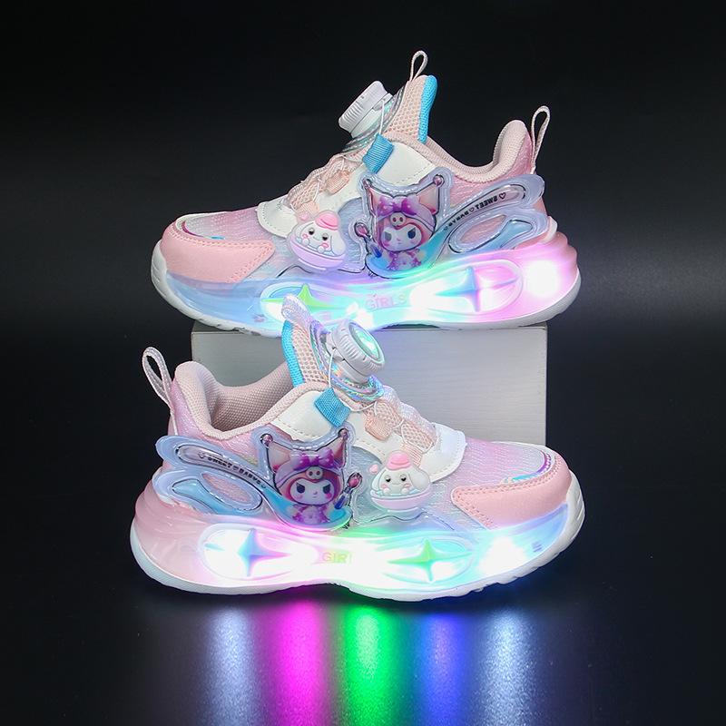 Light-up girls' sneakers, mesh, breathable, lightweight, versatile girls' shoes, trendy shoes for young girls