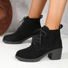 Large Size Short Boots for Women's New Versatile Suede Round Toe Thick Heel Tie Up Martin Boots for Women