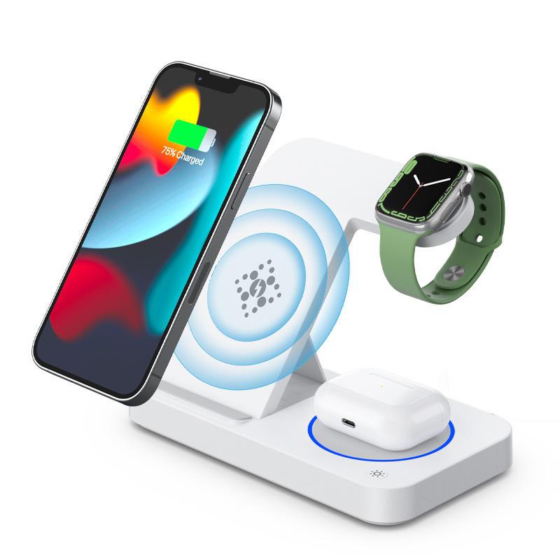 New Trending 15W Fast Wireless Charger Three-in-One Foldable Magnetic Suction Phone Headphone Watch 4-in-1 Electric Charging