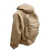 Men Sweatshirt Coat Hooded Long Sleeve Zipper Closure Hoodie Coat with Schoolbag Design Solid Color Loose Fit Outerwear