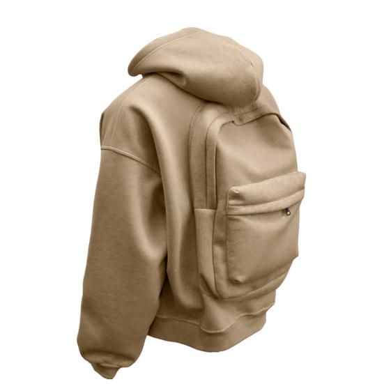 Men Sweatshirt Coat Hooded Long Sleeve Zipper Closure Hoodie Coat with Schoolbag Design Solid