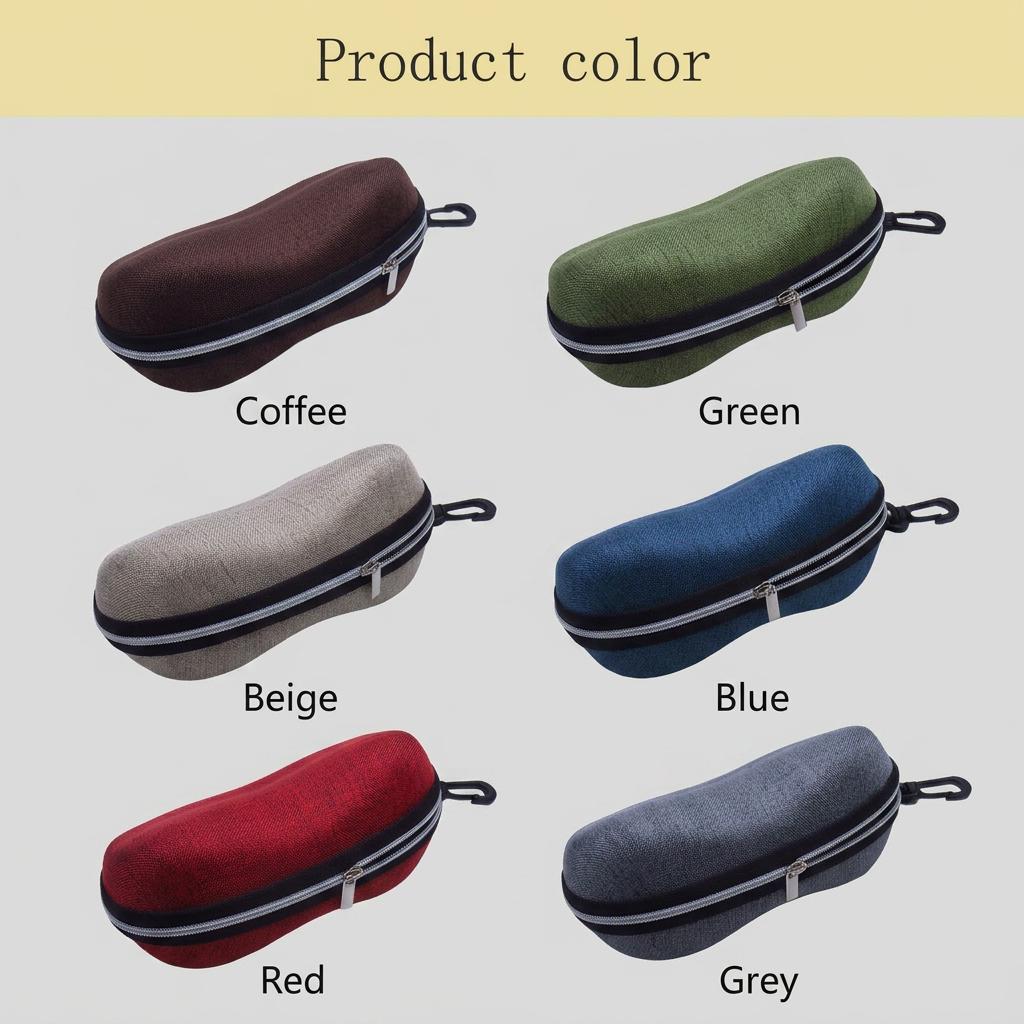 Peanut Shape Linen EVA Hard Eyeglass Case Impact Resistant Portable Sunglasses Storage With Carabiner Hook For Most Eyeglasses