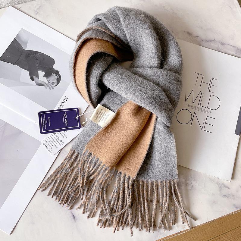 100 Pure Wool Double-sided Scarf Men's Winter Blue High-end Shawl New