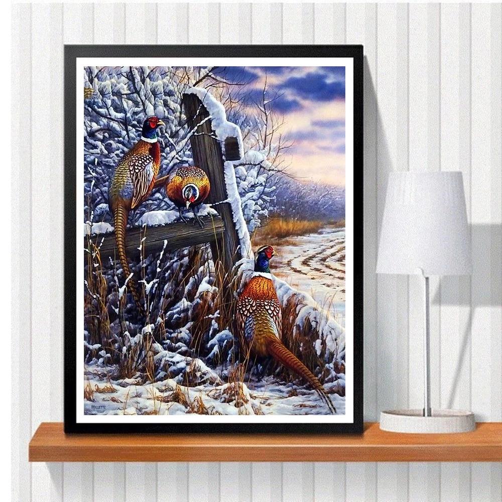 Полный квадратный дрель алмазная живопись птица вышивка крестиком Алмазная вышивка животных мозаика снег ремесленный декор для дома