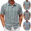 Мужская летняя пляжная повседневная рубашка, окрашенная в пряже, полосатая рубашка с короткими рукавами и лацканами