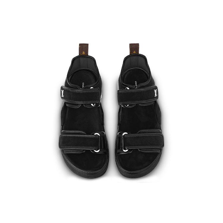 Louis Vuitton Женские черные пляжные сандалии из замши Lous 1ABVQX