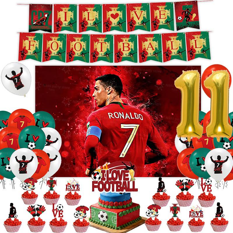 Новое украшение на день рождения CR7 Вечеринка футбольной суперзвезды Принадлежности для футбольной вечеринки Подарки на память Футбольная скатерть Тарелка Бумажный стаканчик Фон