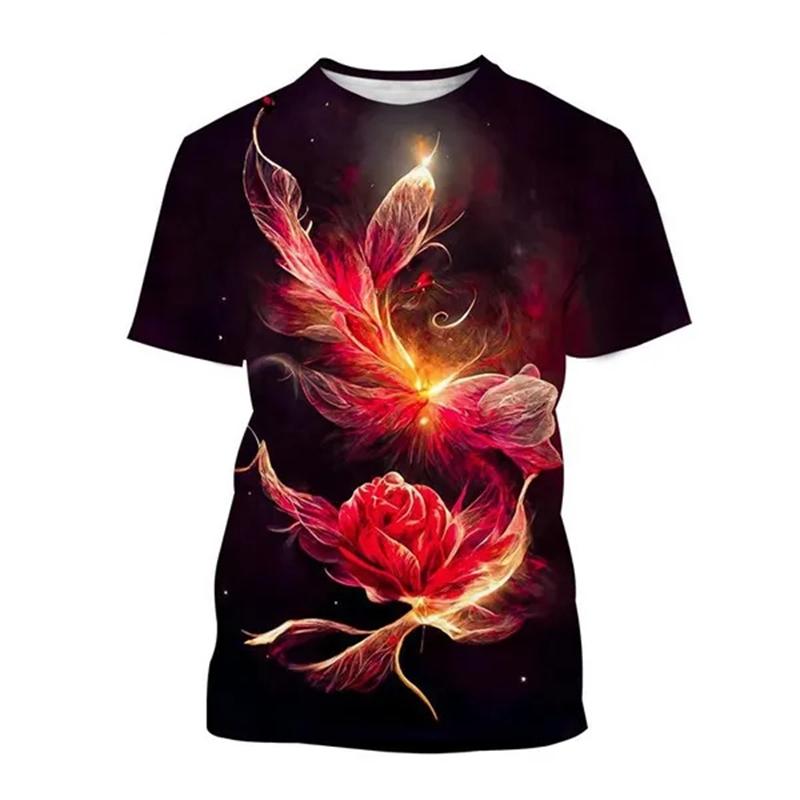 Новая модная мужская футболка с 3D-печатью Rose, популярная мужская футболка с цветочным принтом Rose для мужчин и женщин в стиле Харадзюку, повседневная футболка большого размера с коротким рукавом