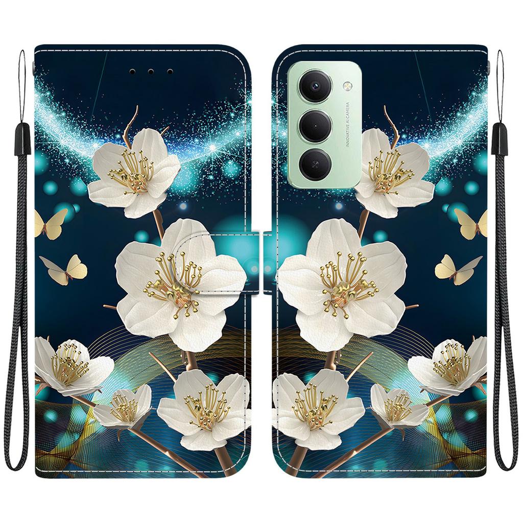 Для Xiaomi Redmi 15 5G (Глобальный) (169 мм) Кожаный чехол-книжка с принтом и шнурком